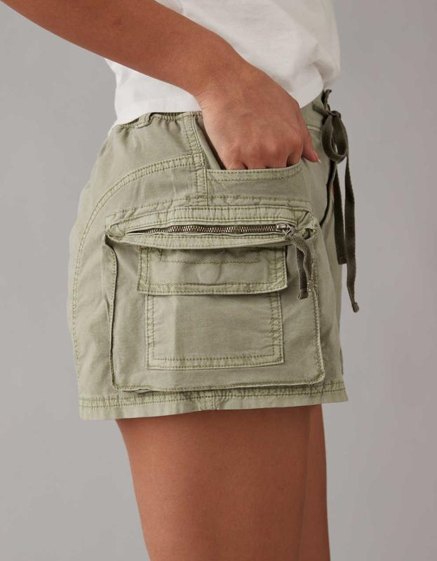 AE Snappy Stretch High-Waisted Cargo Mini Skort - Olive Moss, 8 
