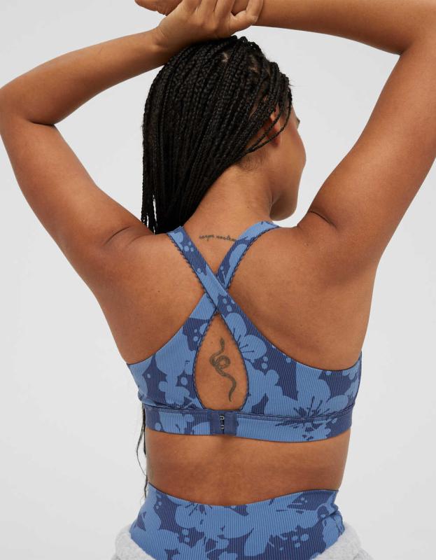 OFFLINE By Aerie Ribbed Keyhole Back Sports Bra - Fresh Bright, XS 
