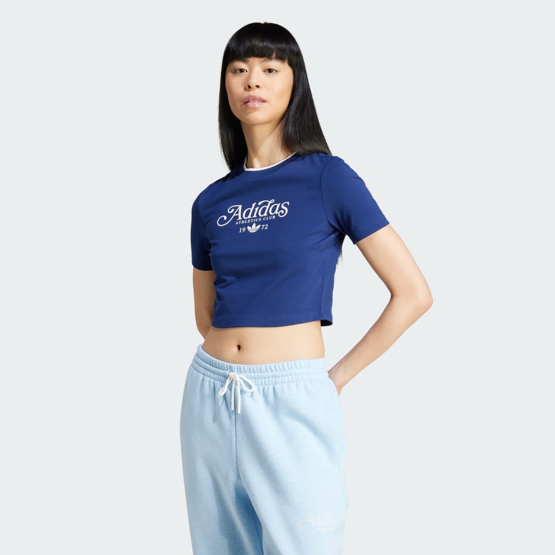 adidas Graphic Badge Slim 3-Stripes Tee Lifestyle A/2XS Women Dark Blue