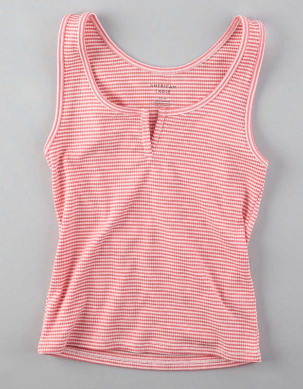 AE Cropped Notch Neck Tank Top - Red, M 