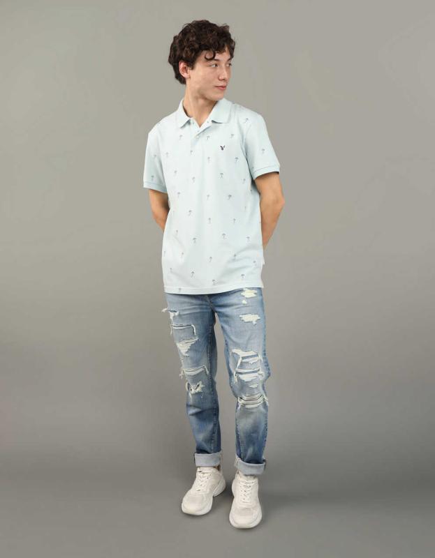 AE Flex Pique Printed Polo Shirt - Mint, XXL 