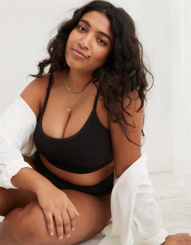 Superchill Cotton Seamless Padded Scoop Bralette - True Black, S 