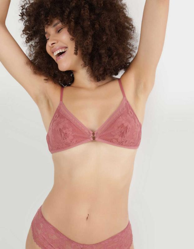 Show Off Sheer Joy Lace Triangle Bralette - Lets Mauve, S 