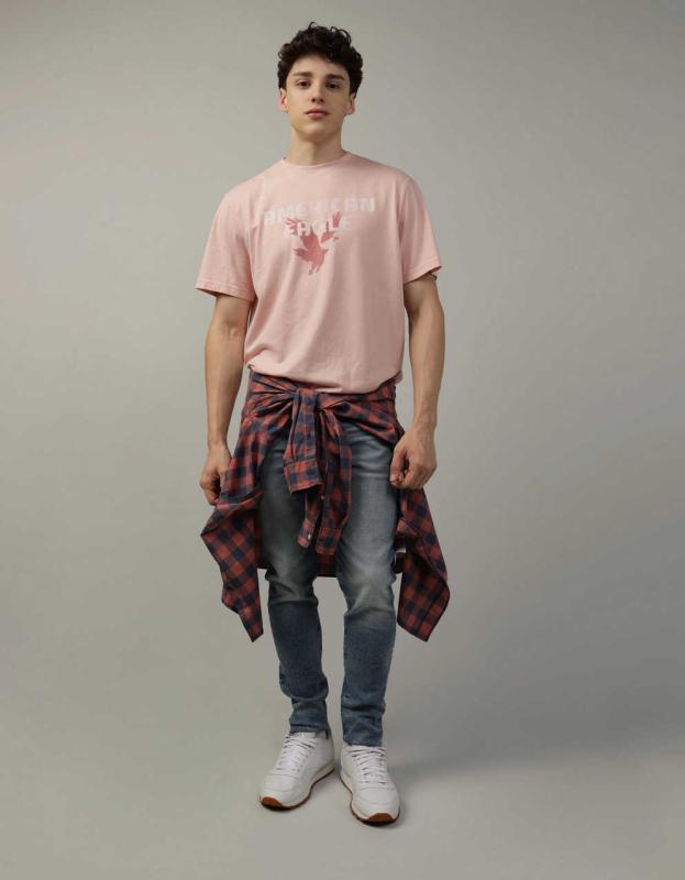 AE Logo Graphic T-Shirt - Light Pink, XS 