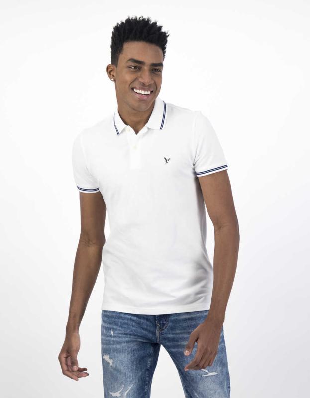 AE Slim Fit Tipped Flex Pique Polo Shirt - White, XXL 