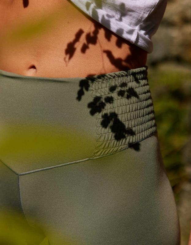 OFFLINE By Aerie Real Me Smocked Legging - Olive Fun, S 