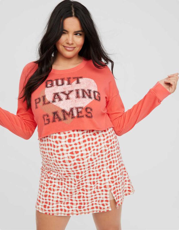 OFFLINE By Aerie Long Sleeve Cropped T-Shirt - Calypso Red, XXS 