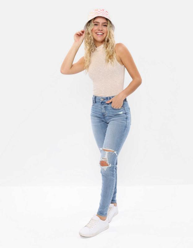 AE Forever Soft Curvy Ripped High-Waisted Jegging - Blue Daylight, 8 