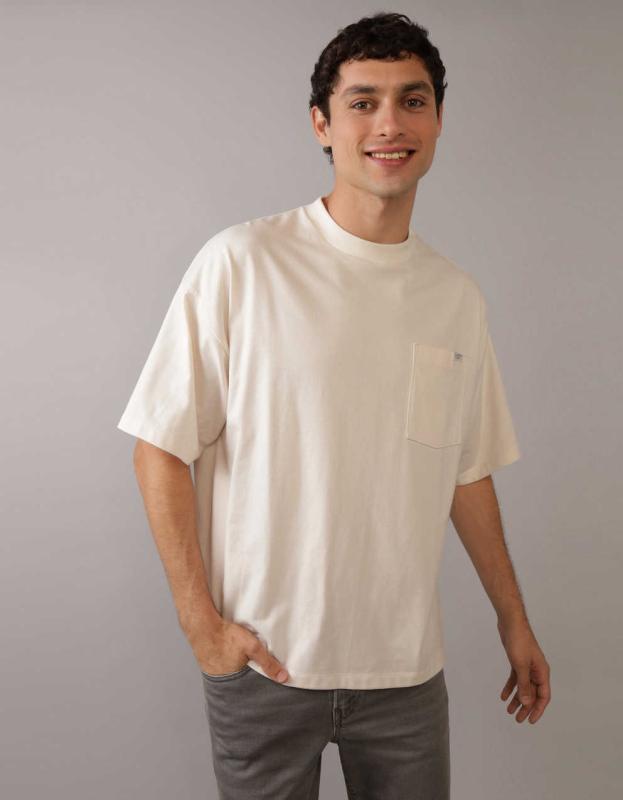 AE Heavyweight Oversized Pocket T-Shirt - Cream, XS 