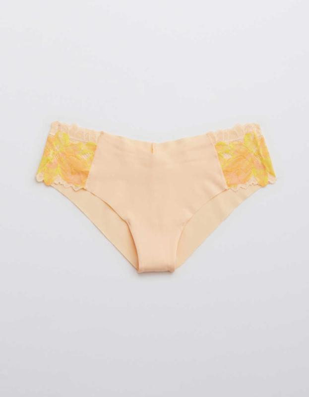 Aerie No Show Sunkissed Lace Cheeky Underwear - Iced Apricot, XXL 