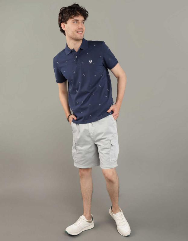 AE Flex Pique Printed Polo Shirt - Navy, S 