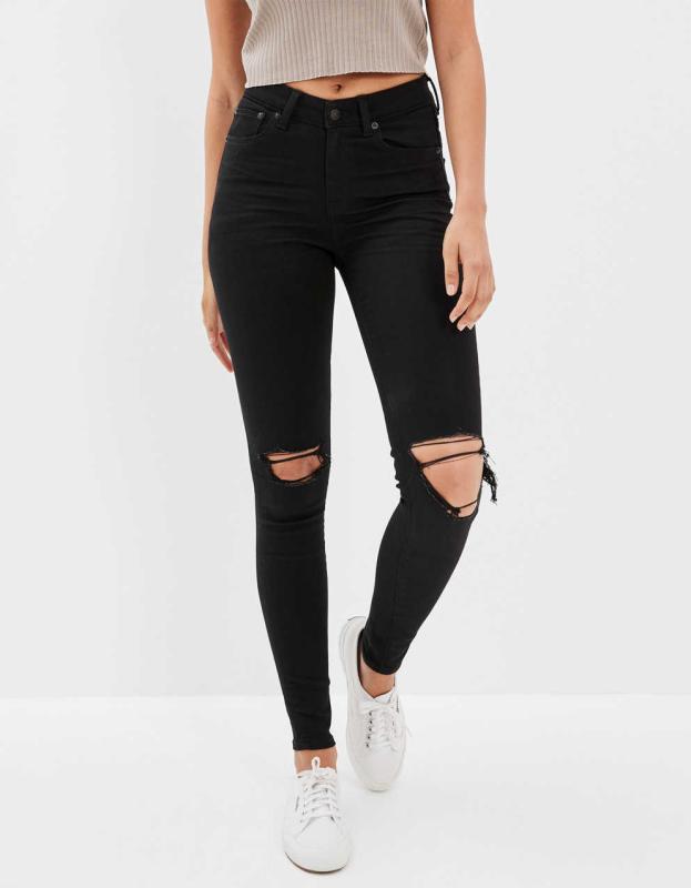 AE Next Level Ripped High V-Rise Jegging - Black, 4 