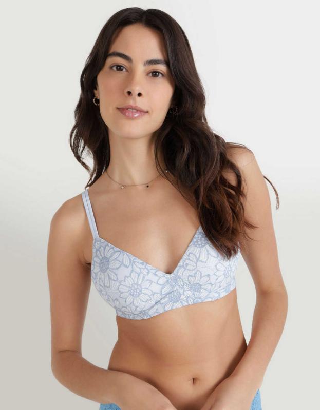 Sunnie Bloom Lace Wireless Push Up Bra - Eyelet Blue, 34C 