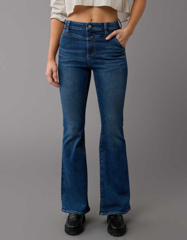 AE Next Level Super High-Waisted Flare Jean - Dark And Stormy, 12 