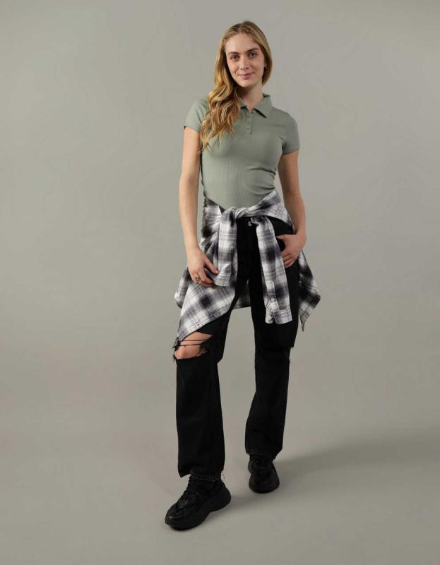 AE Cropped Polo Shirt - Olive, XXS 
