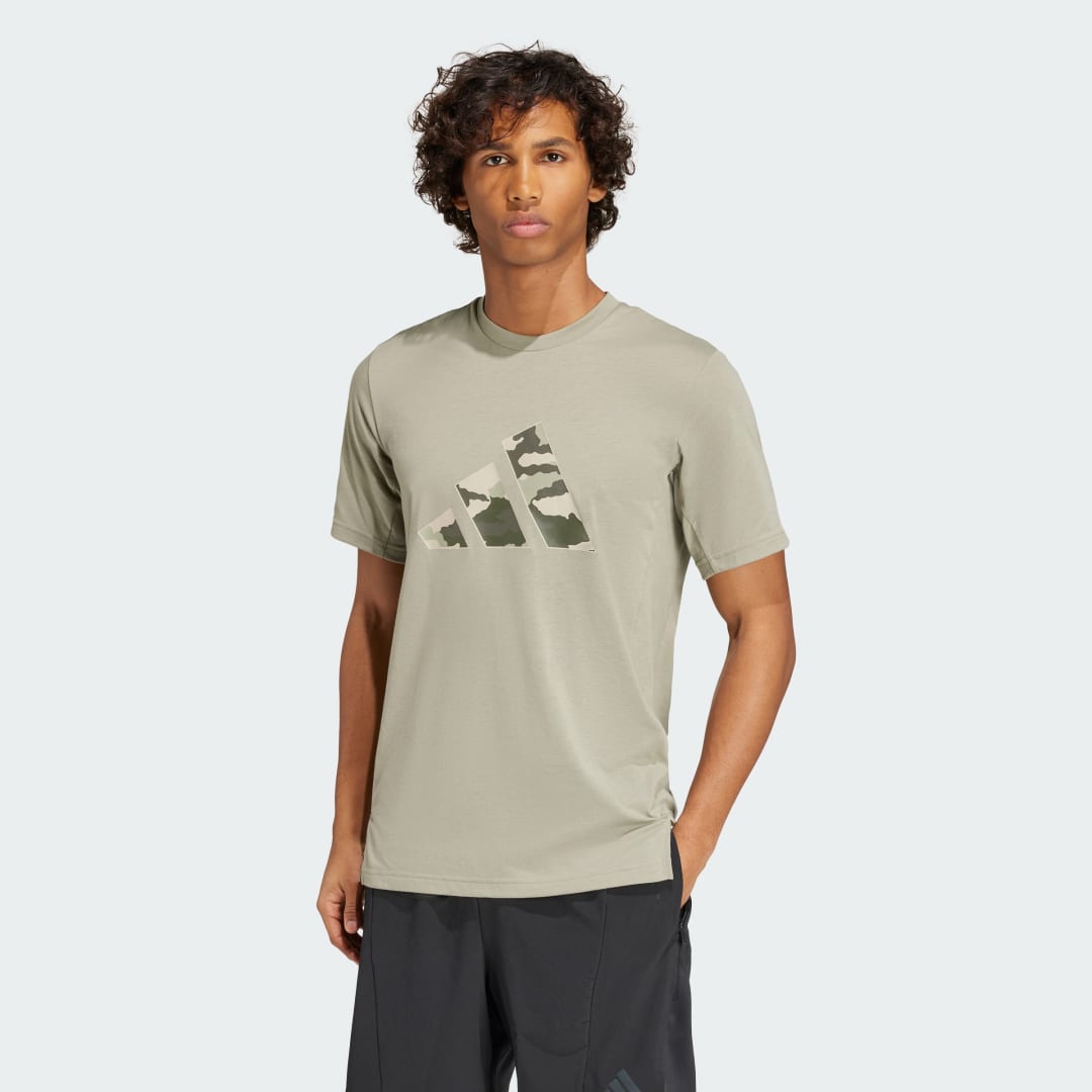 adidas Train Essentials Camo Graphic Logo Tee Training A/2XS Men Silver Pebble