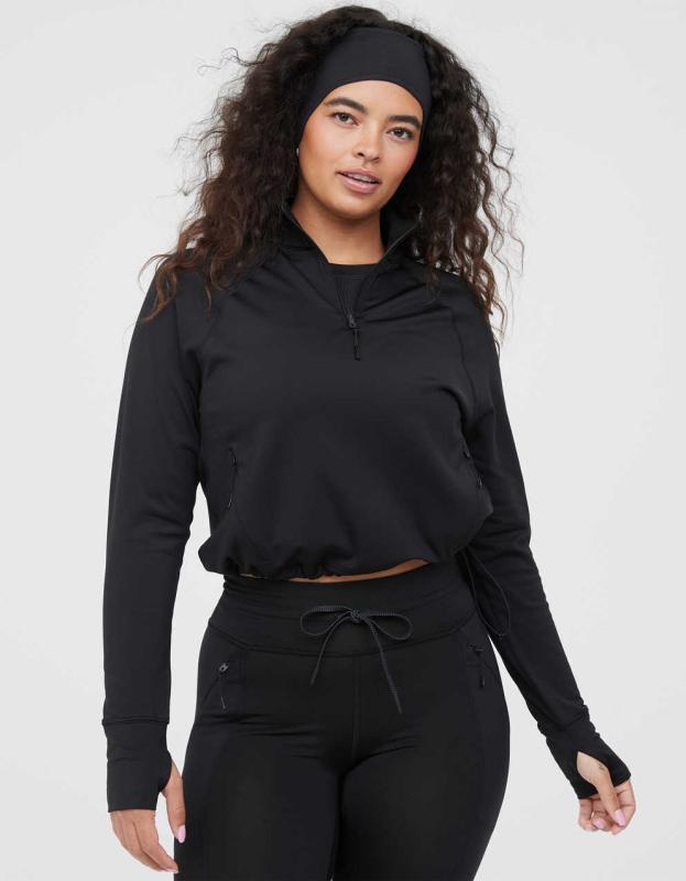 OFFLINE By Aerie Warm Up Quarter Zip - True Black, M 