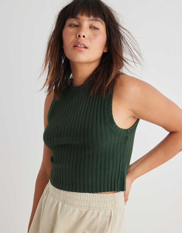 Aerie High Neck Ribbed Tank Top - Sycamore, XS 
