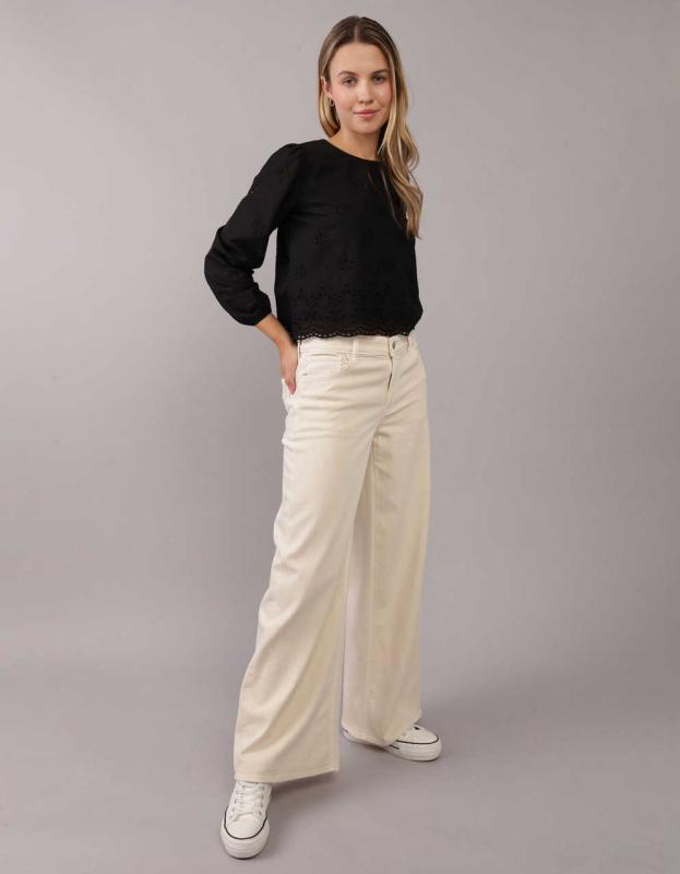 AE Stretch Ultra Wide-Leg Super High-Waisted Pant - Cream, 00 