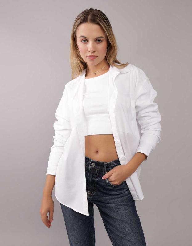 AE Perfect Button-Up Shirt - White, L 