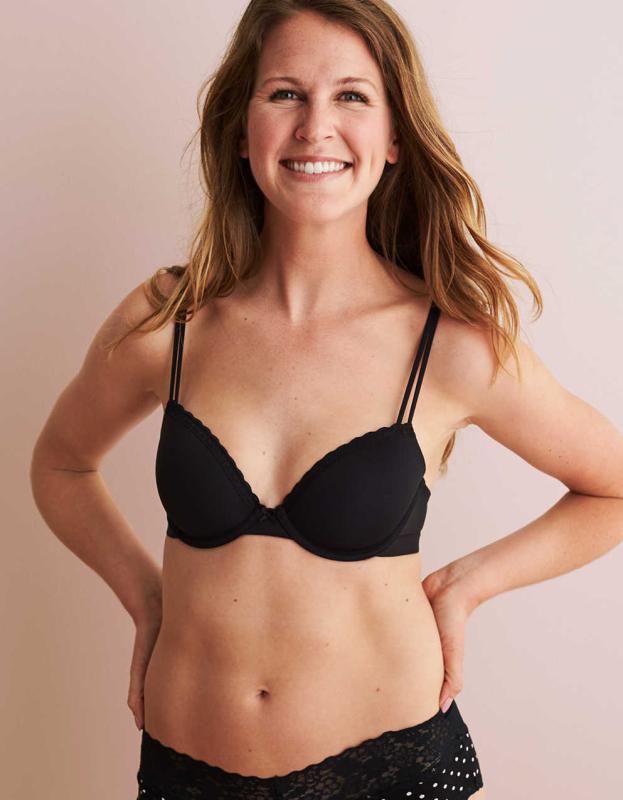 Aerie Real Happy Demi Lightly Lined Bra - True Black, 38C 