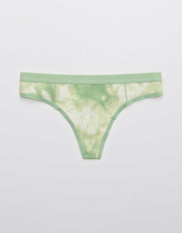 Aerie Cotton Elastic Tie Dye Thong Underwear - Midday Mint, S 