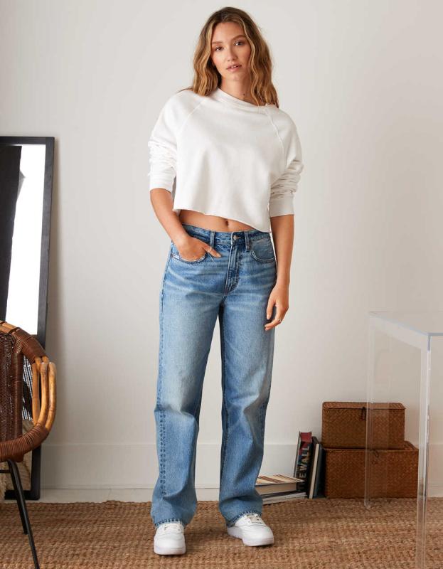 AE Low-Rise Baggy Straight Jean - Bright Blue, 0 