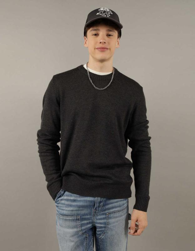 AE CREW NECK SWEATER - Charcoal Heather, XS 