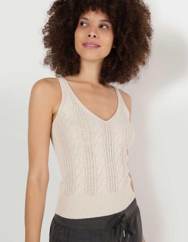 Aerie Cable Knit Sweater Tank Top - Soft Oat, M 