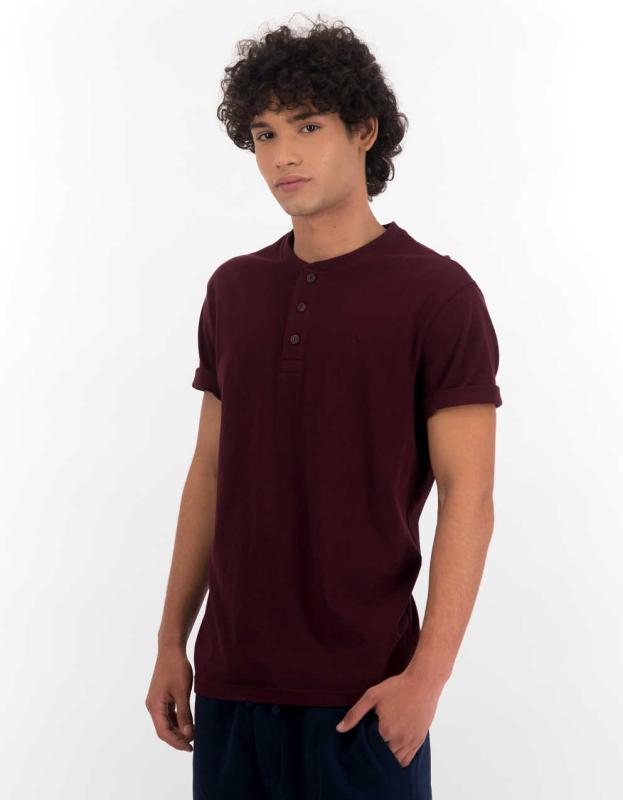 AE Short-Sleeve Henley Icon T-Shirt - Deep Burgundy, S 