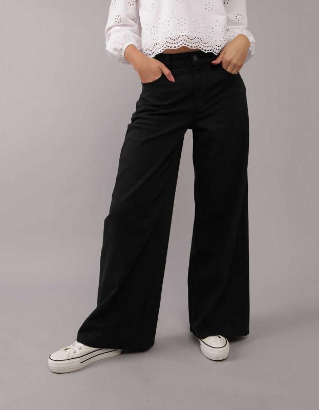 AE Stretch Ultra Wide-Leg Super High-Waisted Pant - Onyx Black, 0 