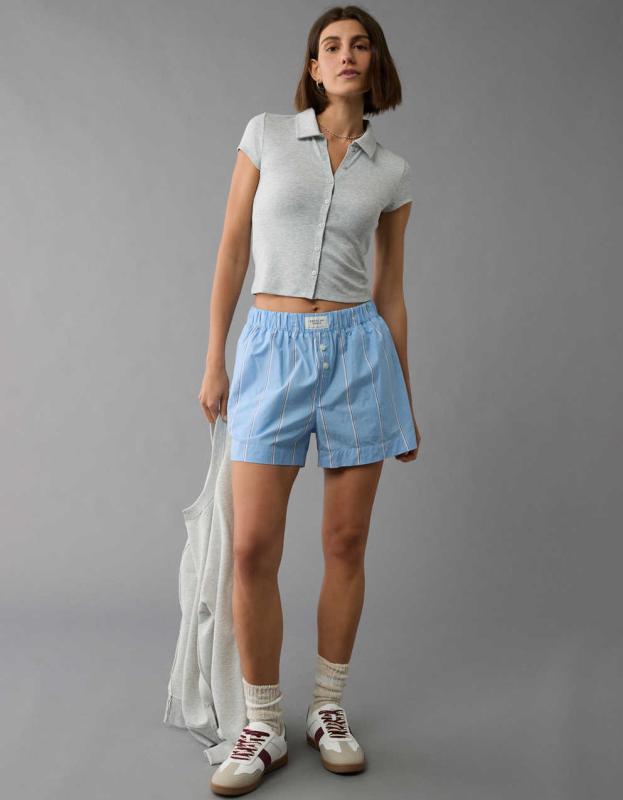 AE Collared Button-Up T-Shirt - Heather Gray, L 