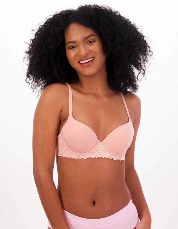 Sunnie Demi Push Up Blossom Lace Trim Bra - Blush, 75D 