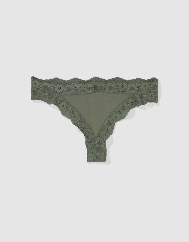Superchill Lace Cotton Cheeky Underwear - Olive Fun, S 