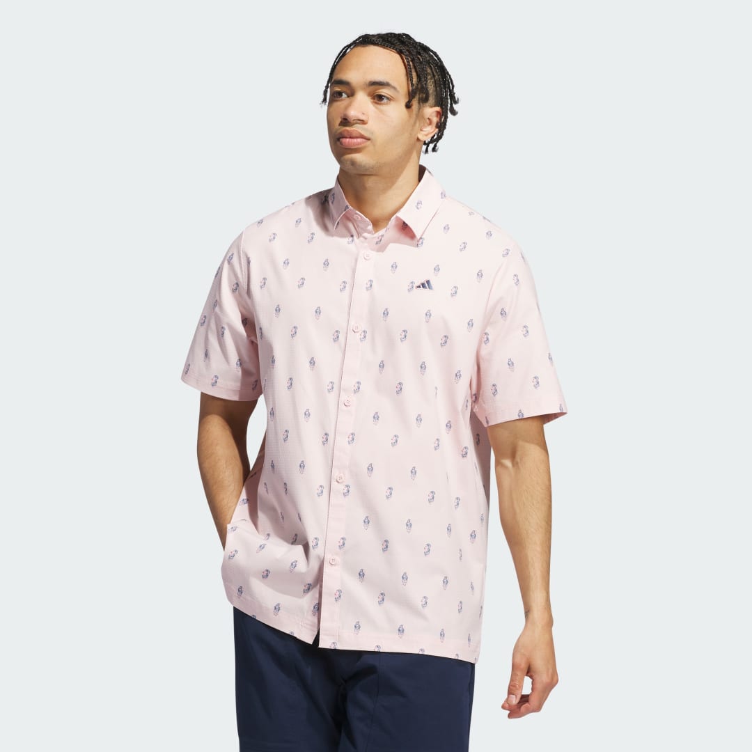 adidas Go-to Resort Button Down Polo Shirt Golf L Men Sandy Pink
