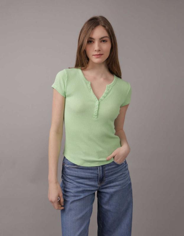 AE Henley T-Shirt - Green, L 