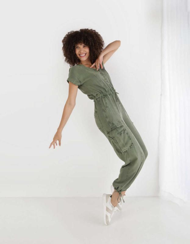 Aerie Twill Utility Jumpsuit - Olive Fun, XXS 