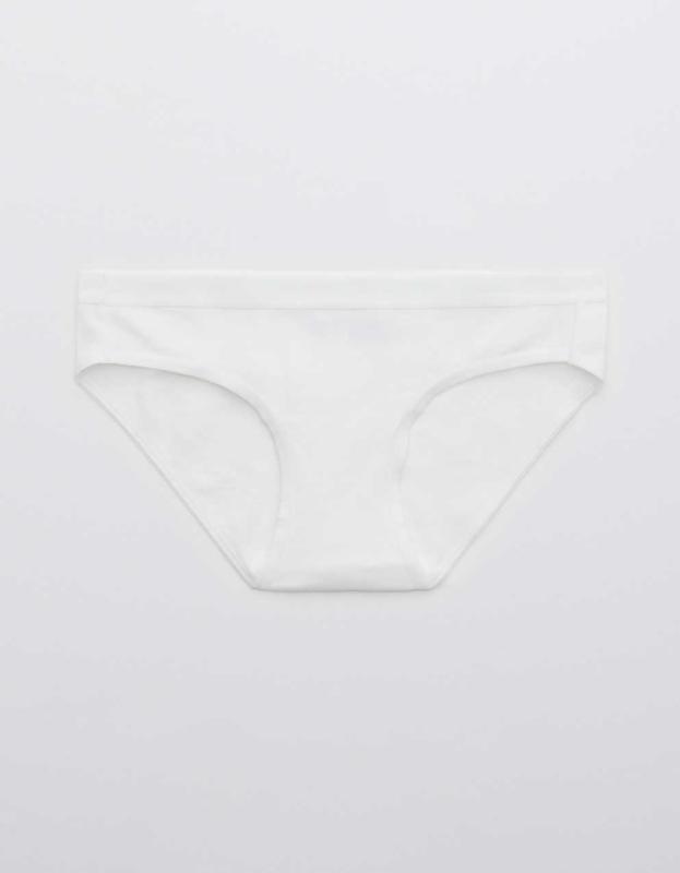 Aerie Cotton Flat Elastic Bikini Underwear - White, M 