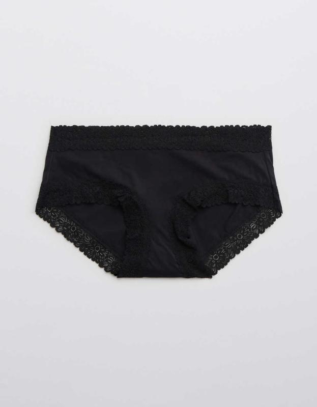 Aerie Sunnie Blossom Lace Boybrief Underwear - True Black, XS 