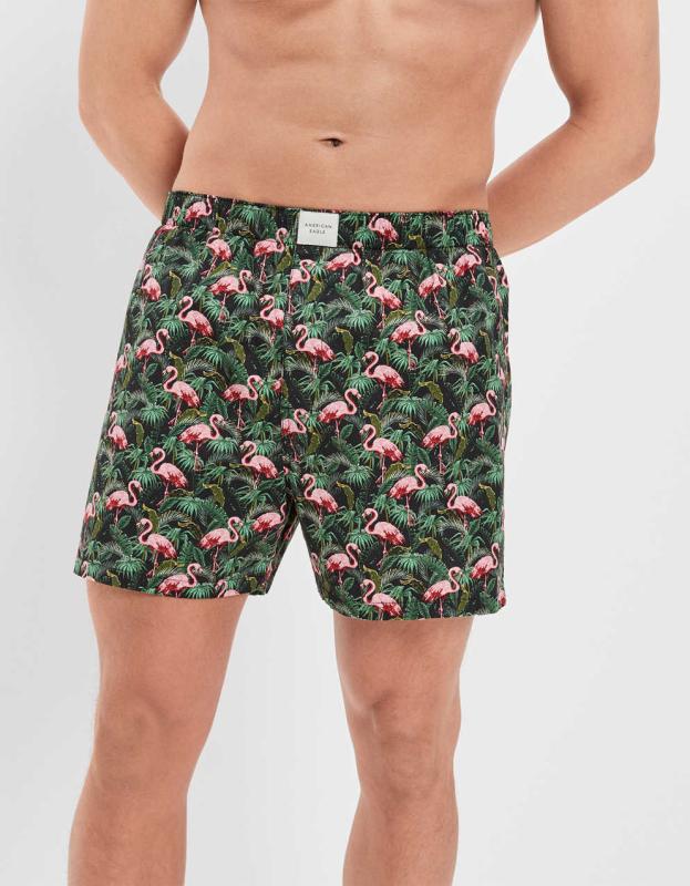 AEO Flamingos Stretch Boxer Short - Green, S 