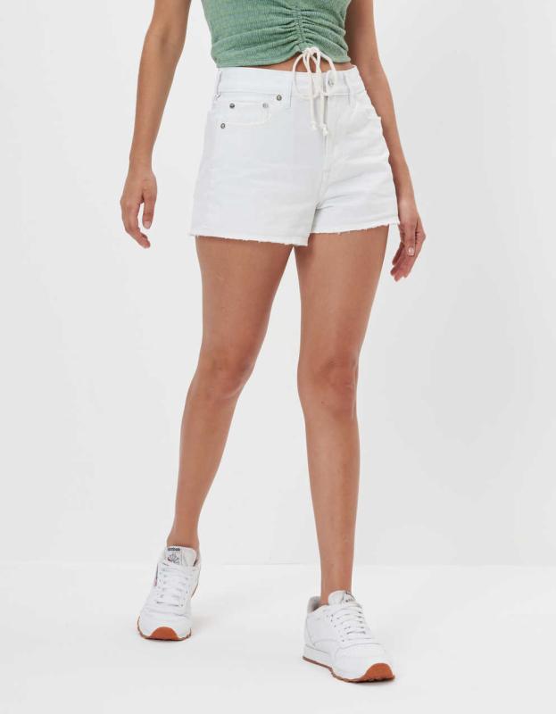 AE Stretch Denim Super High-Waisted Festival Short - White, 4 