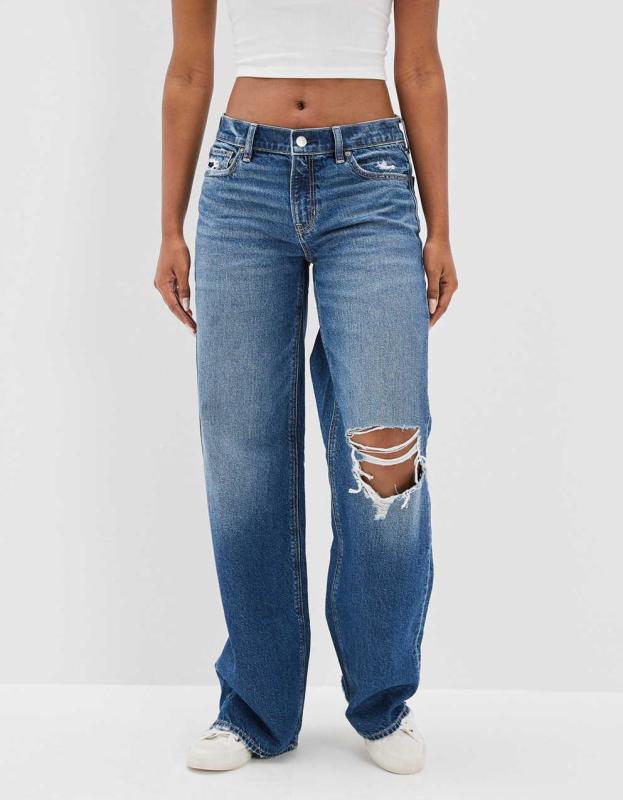 AE Ripped Low-Rise Baggy Wide-Leg Jean - Dark Atlantic, 0 
