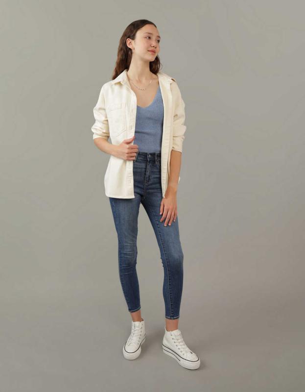 AE Go Big Oversized Denim Shirt - Cream, XS / S 