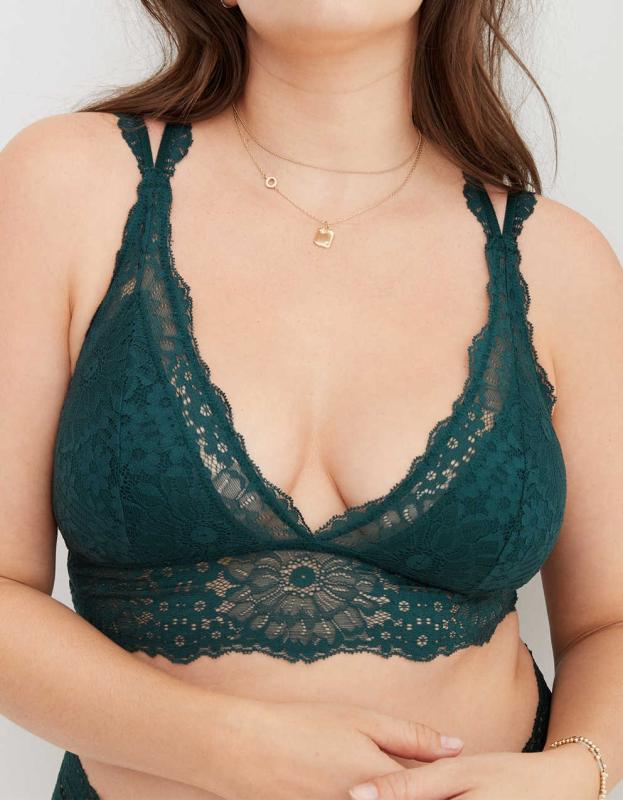 Aerie Fa La Lace Padded Bralette - Deep Forest Green, S 