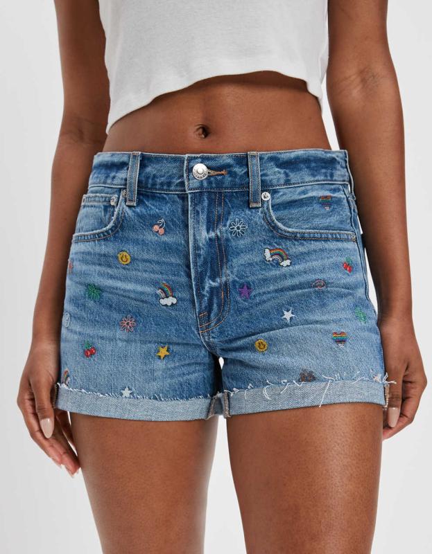 AE Denim '90s Boyfriend Short - Embroidered Indigo, 00 