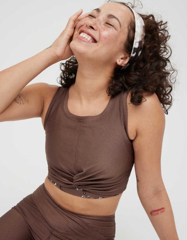 OFFLINE Ribbed Shine Twist Front Sports Bra - Relic, S 