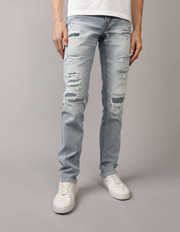 AE AirFlex+ Slim Patched Jean - Light Destroy Wash, 33W x 32L 
