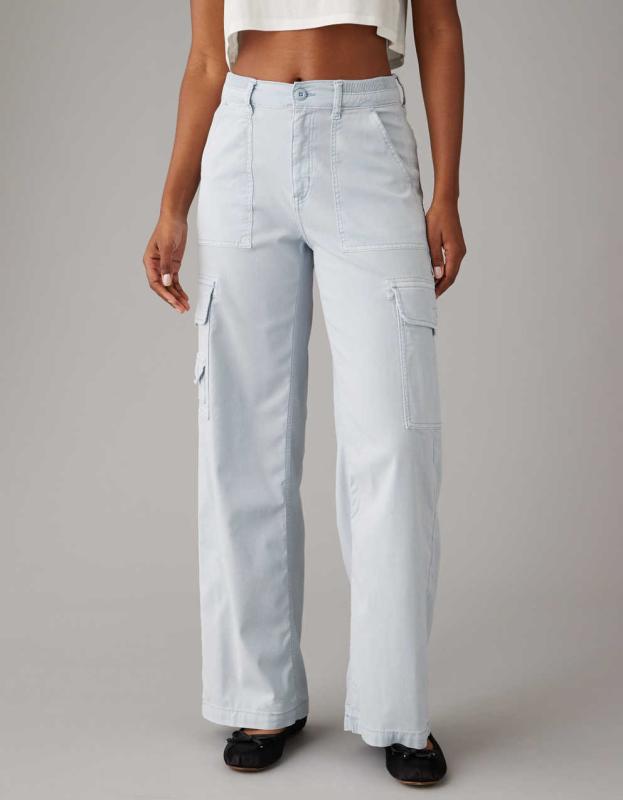 AE Dreamy Drape Stretch Cargo Super High-Waisted Baggy Wide-Leg Pant - Blue Mist, 10 