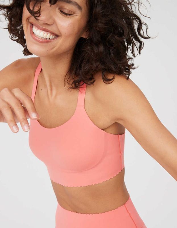 OFFLINE By Aerie Real Me Hold Up! Scallop Sports Bra - Spicy Coral, M 