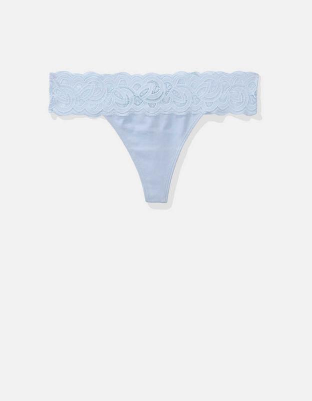 Superchill Cotton Rooftop Garden Lace Thong Underwear - Skyline Blue, XS 